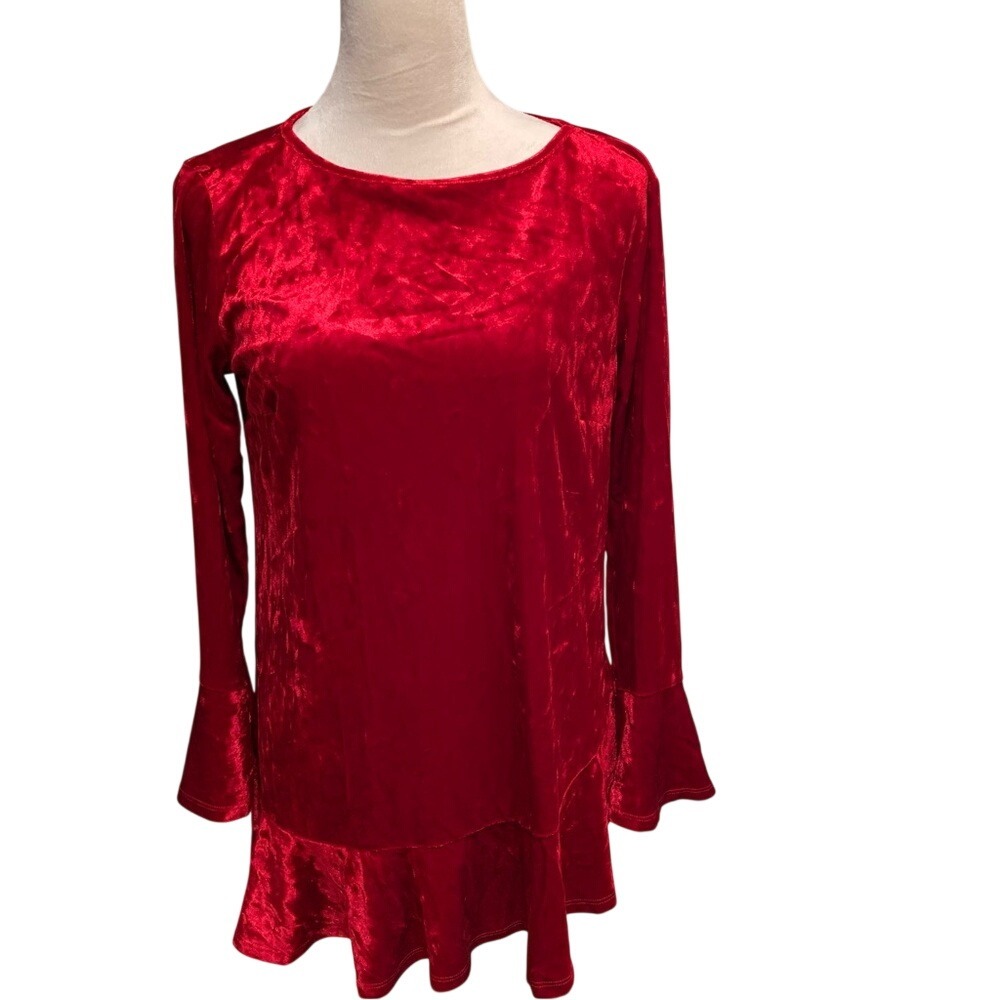 LÍNEA BY LOUIS DELL'OLIO. S. Red Velvet‎ Tunic. Bias style cut. Bell sleeves.